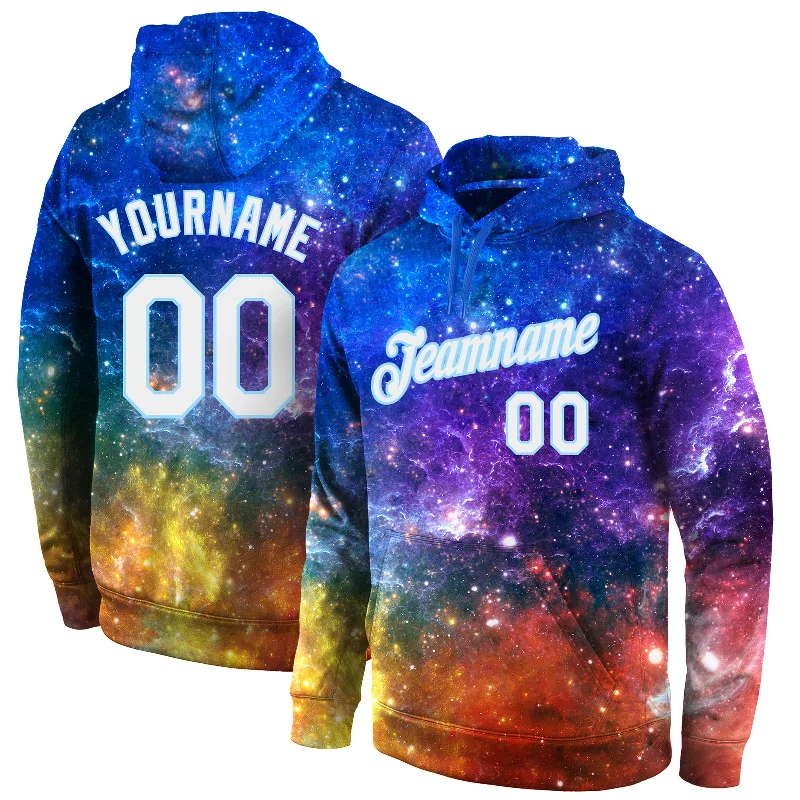 Hoodie for festival season prepCustom Stitched Galactic White-Light Blue 3D Sports Pullover Sweatshirt Hoodie