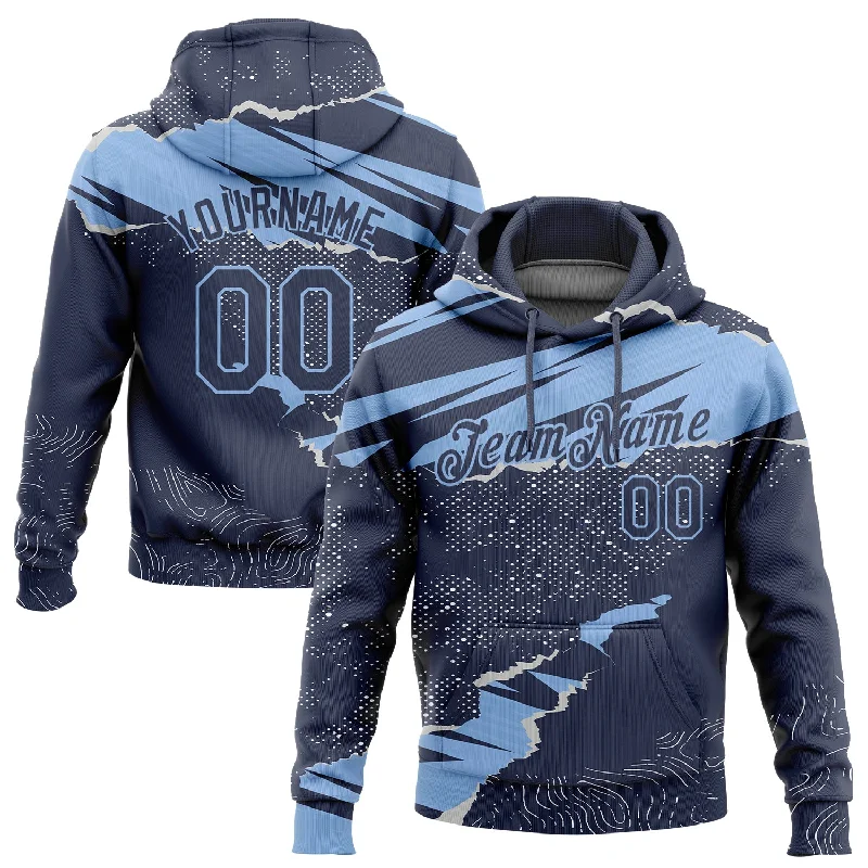 Hoodie with uplifting mantra textCustom Stitched Navy Light Blue 3D Pattern Design Torn Paper Style Sports Pullover Sweatshirt Hoodie