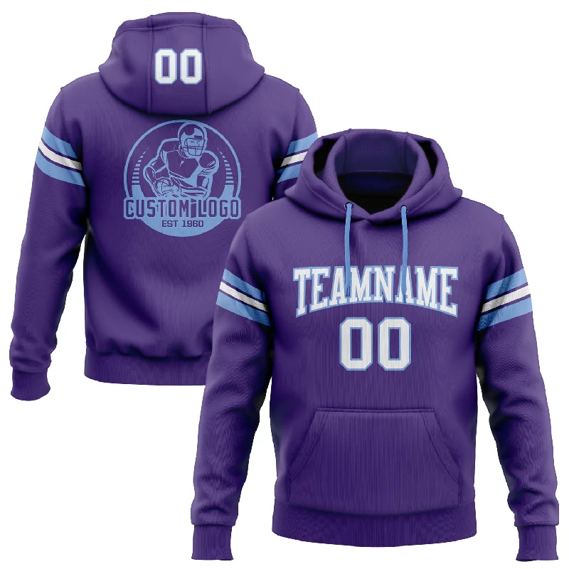 Hoodie with steampunk gear designCustom Stitched Purple White-Light Blue Football Pullover Sweatshirt Hoodie