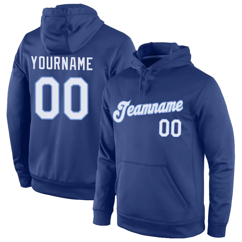 Hoodie with adjustable hood drawstringsCustom Stitched Royal White-Light Blue Sports Pullover Sweatshirt Hoodie