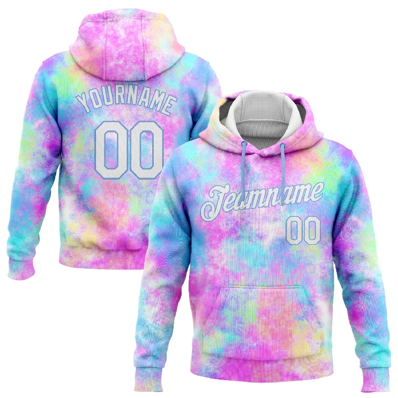 Hoodie for casual everyday wearCustom Stitched Tie Dye White-Light Blue 3D Watercolor Gradient Sports Pullover Sweatshirt Hoodie