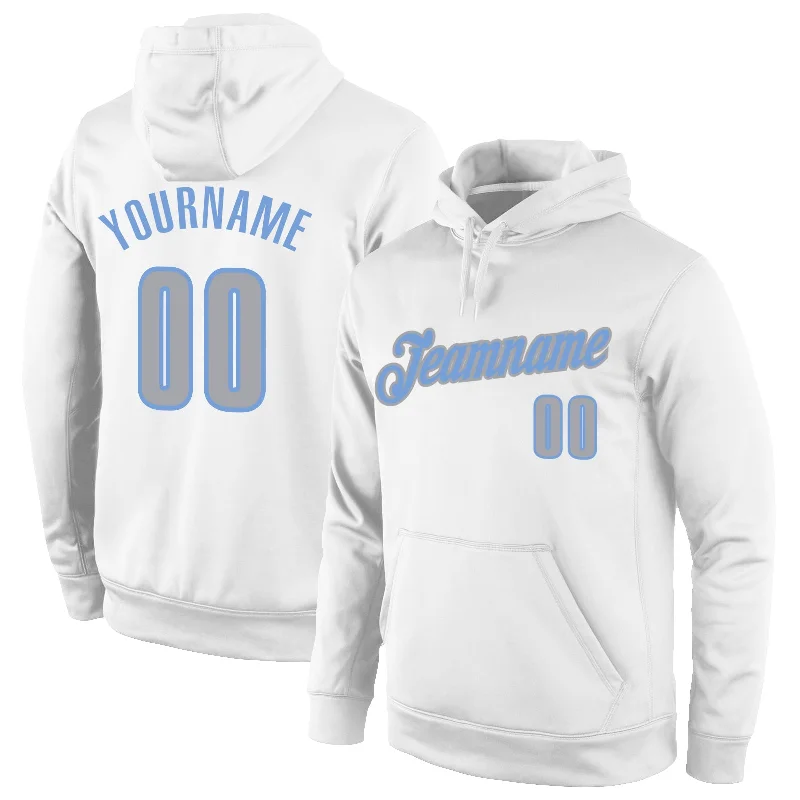 Hoodie for retro console gamersCustom Stitched White Gray-Light Blue Sports Pullover Sweatshirt Hoodie