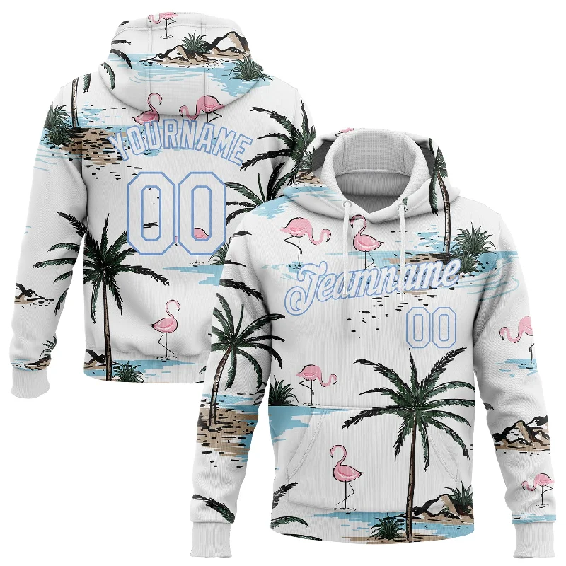 Hoodie for cyclists lightweightCustom Stitched White White-Light Blue 3D Pattern Design Hawaii Palm Trees Sports Pullover Sweatshirt Hoodie