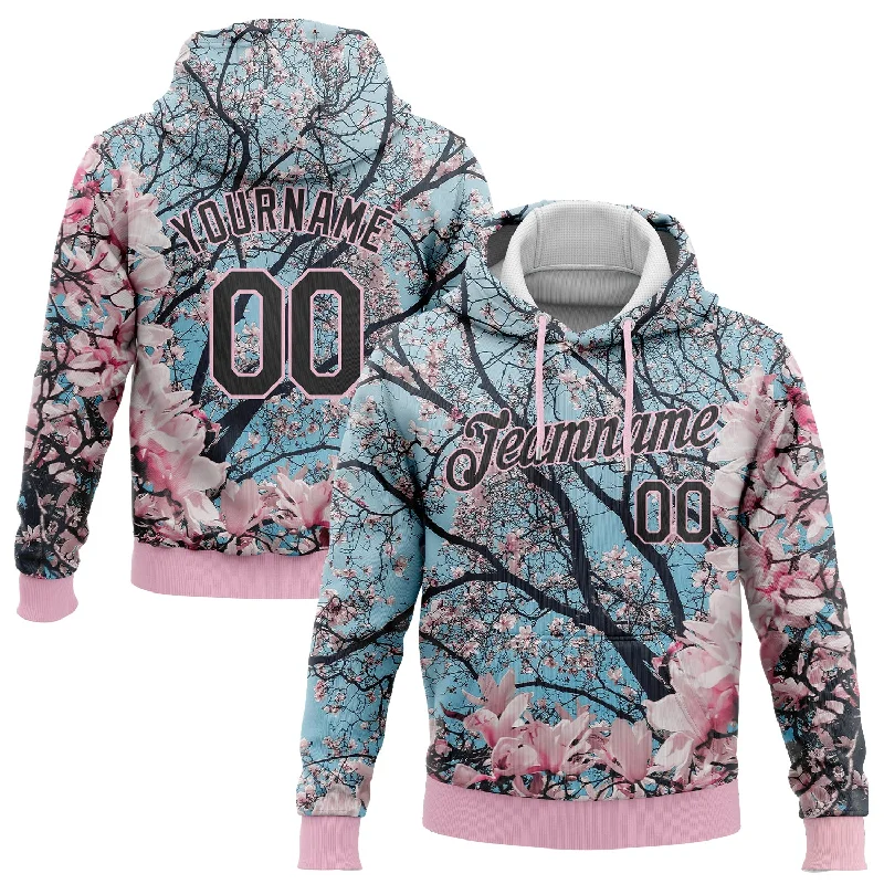 Hoodie with celestial moon artCustom Stitched Light Pink Black 3D Pattern Design Cherry Blossom Sports Pullover Sweatshirt Hoodie