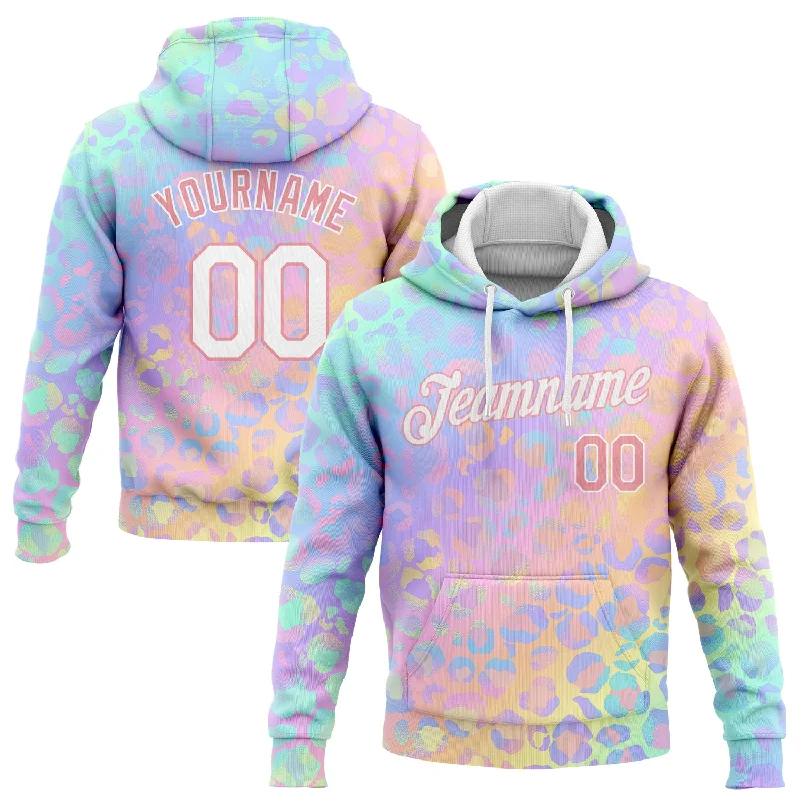 Hoodie for city night explorersCustom Stitched Light Pink White 3D Pattern Design Leopard Sports Pullover Sweatshirt Hoodie