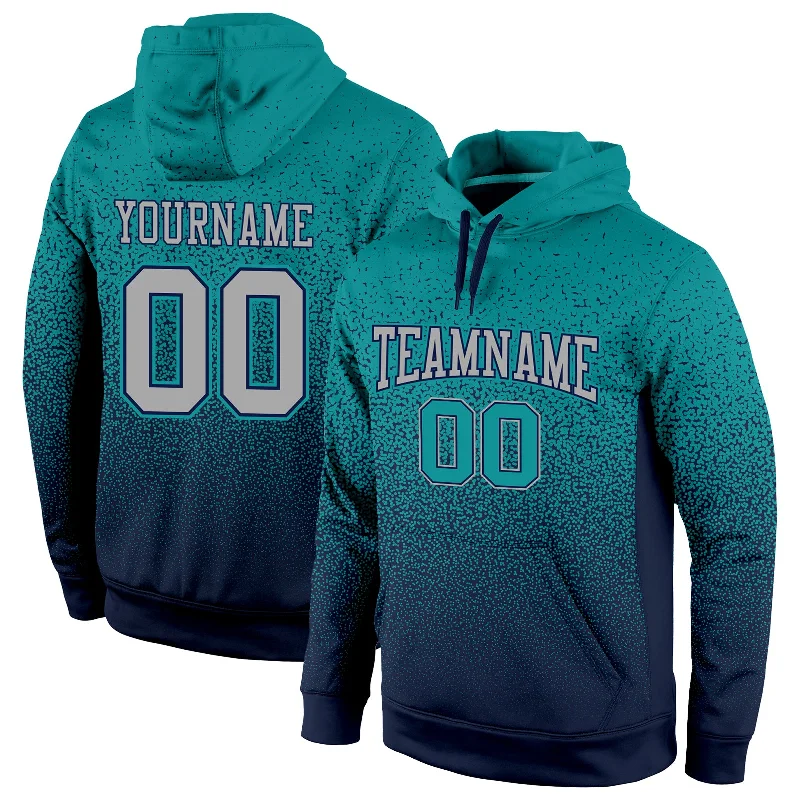 Hoodie for home office daysCustom Stitched Aqua Gray-Navy Fade Fashion Sports Pullover Sweatshirt Hoodie