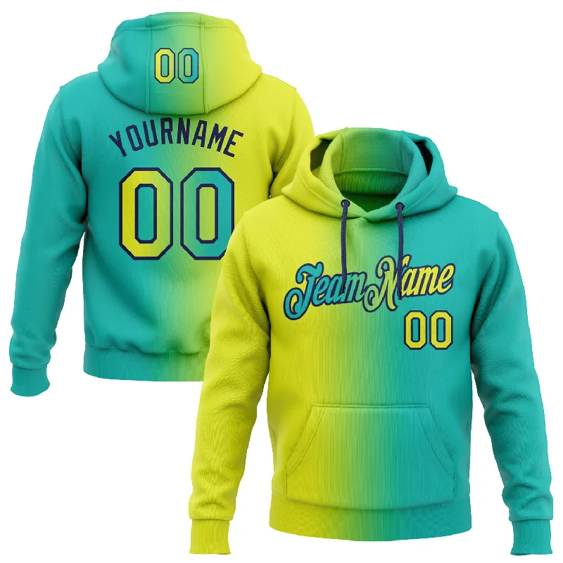 Hoodie for sustainable fashion fansCustom Stitched Aqua Neon Yellow-Navy Gradient Fashion Sports Pullover Sweatshirt Hoodie