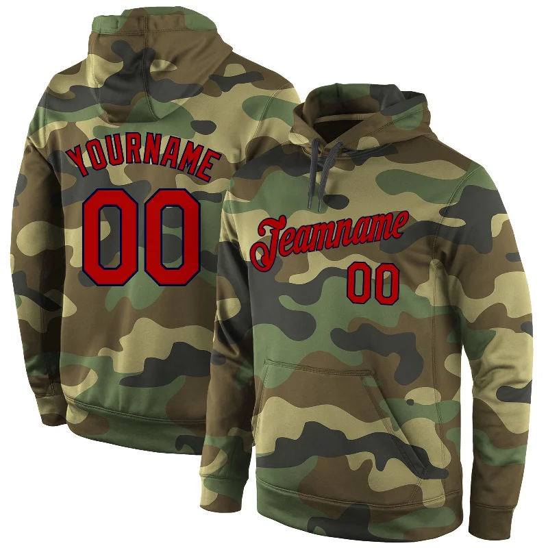 Hoodie for home office daysCustom Stitched Camo Red-Navy Sports Pullover Sweatshirt Salute To Service Hoodie