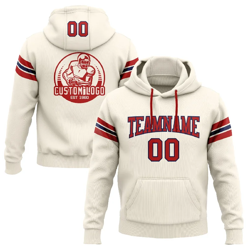 Hoodie for summer evening walksCustom Stitched Cream Red-Navy Football Pullover Sweatshirt Hoodie