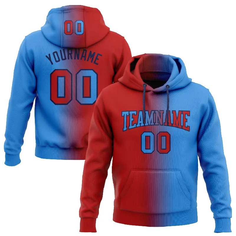 Hoodie for city night explorersCustom Stitched Powder Blue Red-Navy Gradient Fashion Sports Pullover Sweatshirt Hoodie