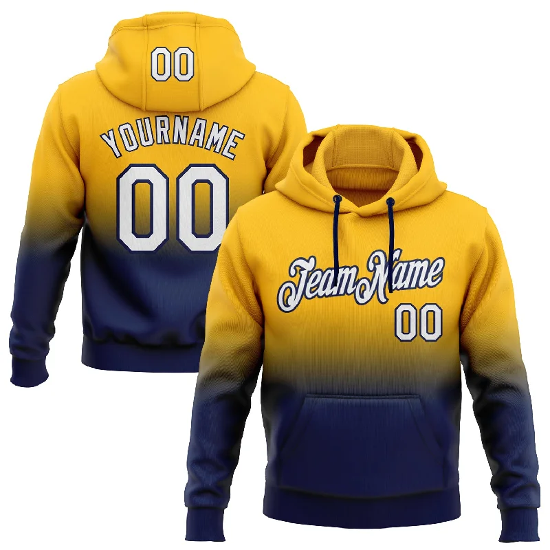 Hoodie with bold striped patternCustom Stitched Gold White-Navy Fade Fashion Sports Pullover Sweatshirt Hoodie