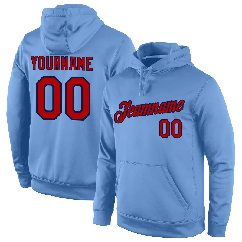 Hoodie for late-night gamersCustom Stitched Light Blue Red-Navy Sports Pullover Sweatshirt Hoodie