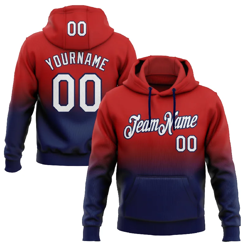 Hoodie for weekend cabin staysCustom Stitched Red White-Navy Fade Fashion Sports Pullover Sweatshirt Hoodie