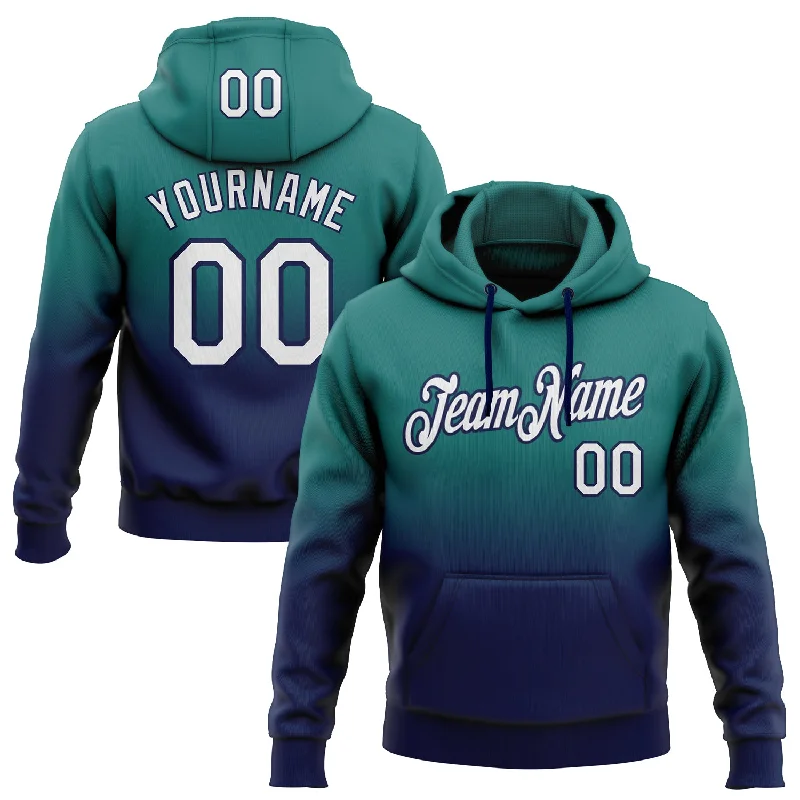 Hoodie with pastel color tonesCustom Stitched Teal White-Navy Fade Fashion Sports Pullover Sweatshirt Hoodie