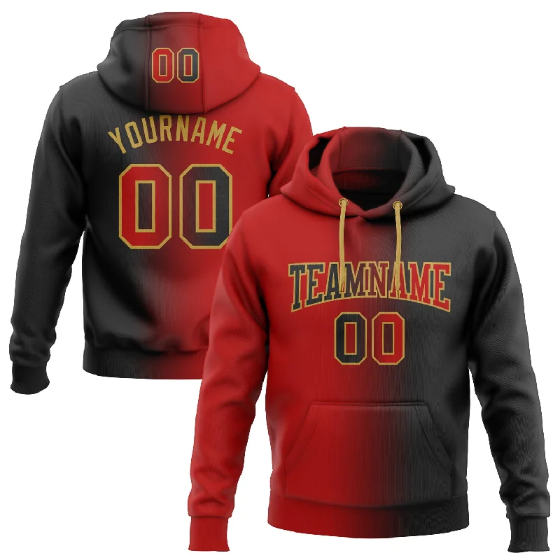 Hoodie with gothic dark styleCustom Stitched Black Red-Old Gold Gradient Fashion Sports Pullover Sweatshirt Hoodie