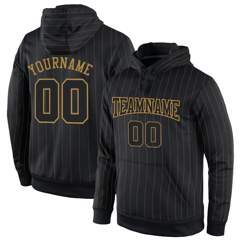 Hoodie for festival dance partiesCustom Stitched Black Old Gold Pinstripe Black-Old Gold Sports Pullover Sweatshirt Hoodie