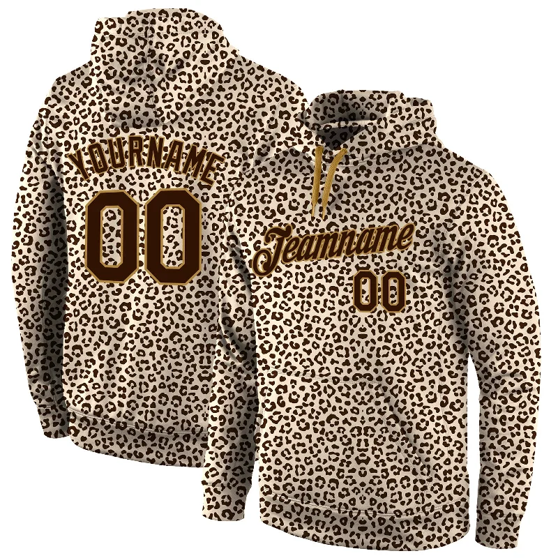 Hoodie for home lounge wearCustom Stitched Brown Brown-Old Gold 3D Pattern Design Leopard Sports Pullover Sweatshirt Hoodie