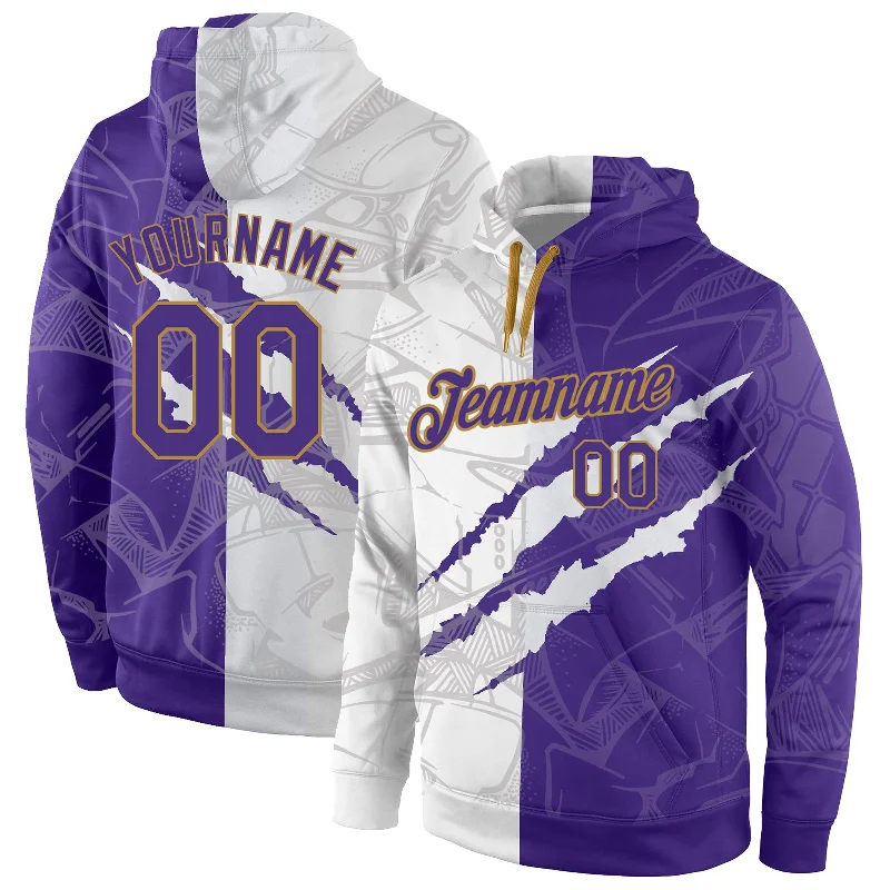 Hoodie with anime character artCustom Stitched Graffiti Pattern Purple-Old Gold 3D Sports Pullover Sweatshirt Hoodie