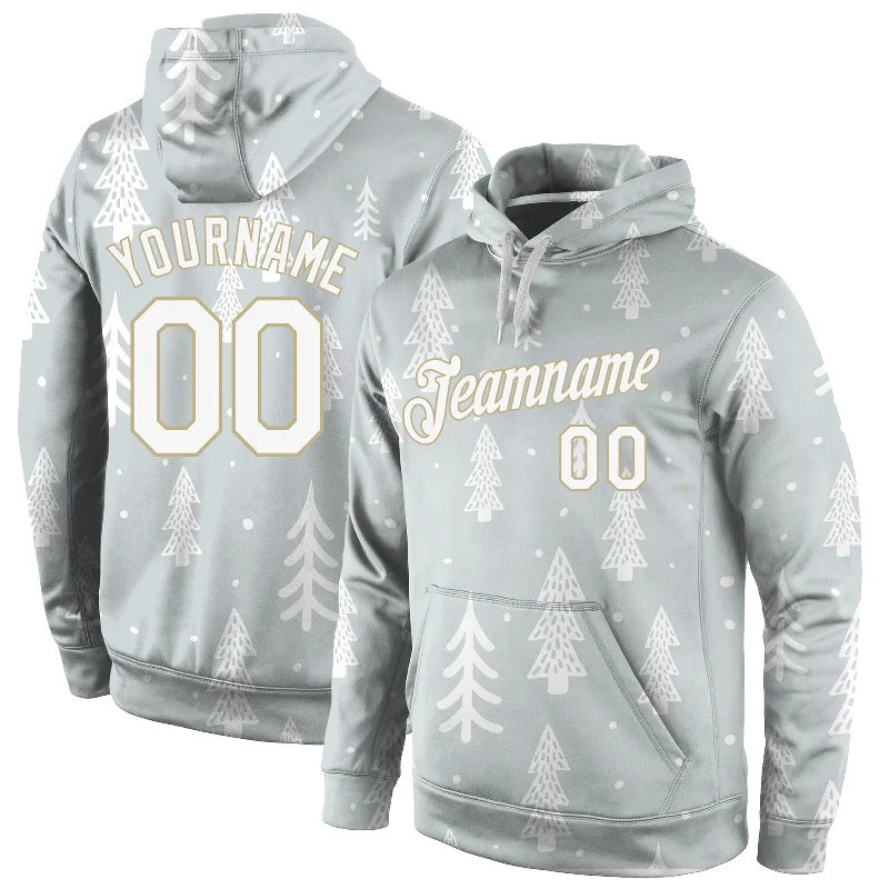 Hoodie with futuristic cyberpunk lookCustom Stitched Gray White-Old Gold Christmas 3D Sports Pullover Sweatshirt Hoodie