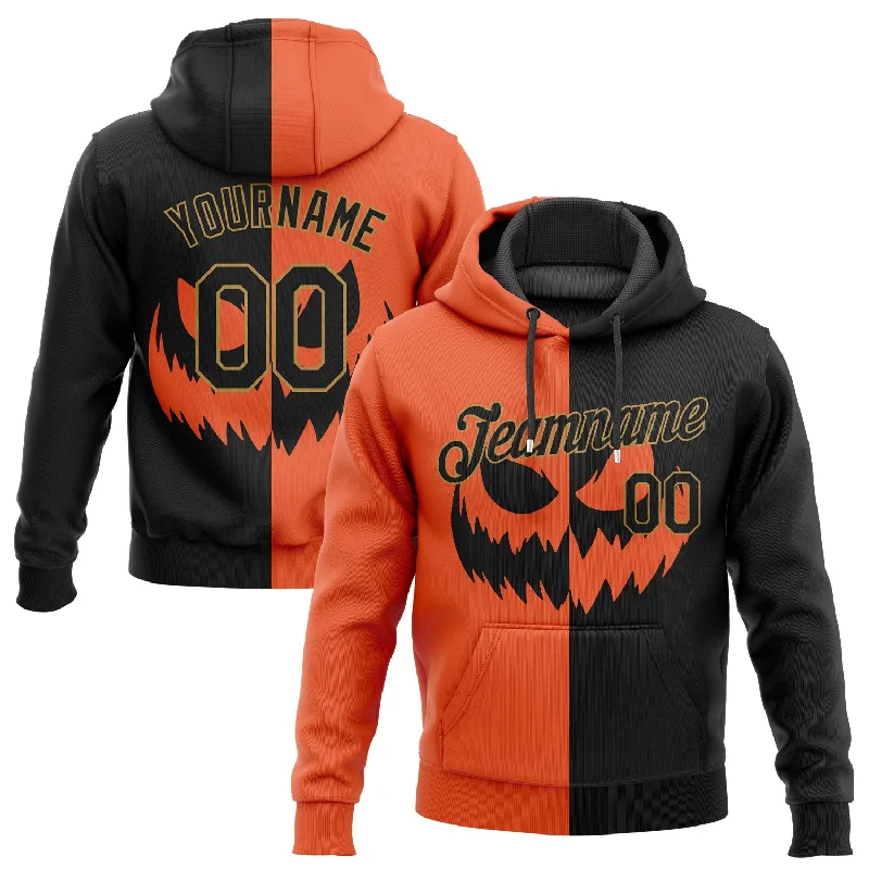 Hoodie with skull and rosesCustom Stitched Orange Black-Old Gold 3D Pattern Scary Faces Of Halloween Pumpkin Sports Pullover Sweatshirt Salute To Service Hoodie