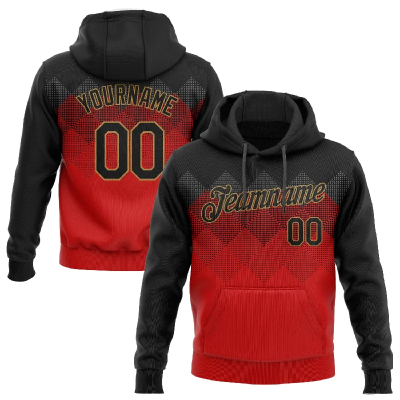 Hoodie with geometric shape designCustom Stitched Red Black-Old Gold 3D Pattern Design Sports Pullover Sweatshirt Hoodie