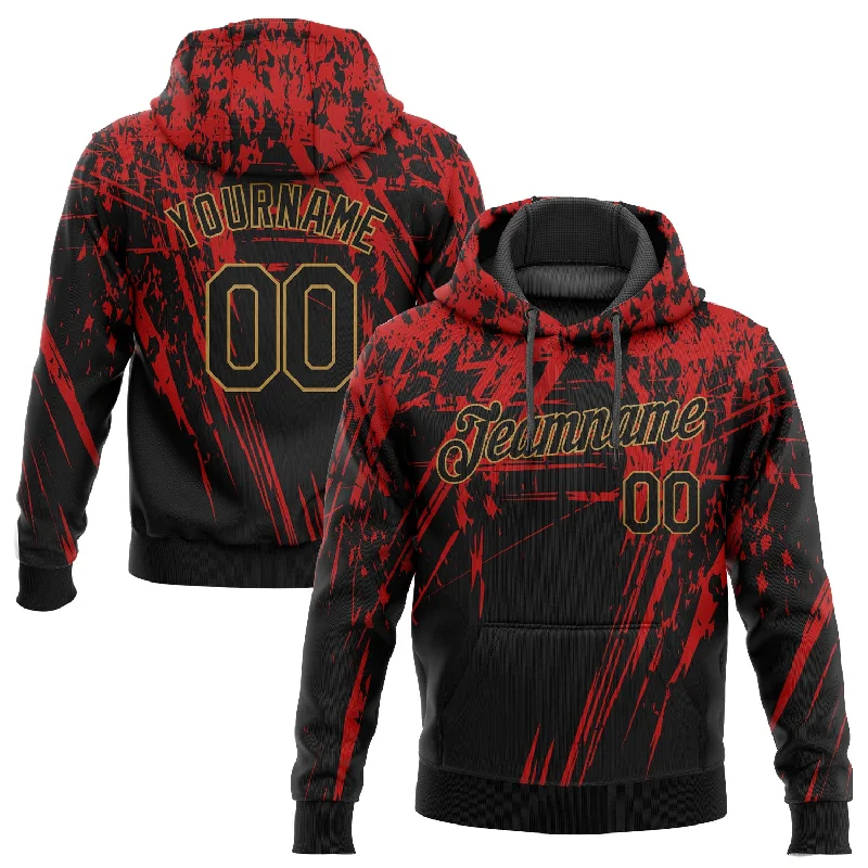 Hoodie for outdoor hiking tripsCustom Stitched Red Black-Old Gold 3D Pattern Design Sports Pullover Sweatshirt Hoodie