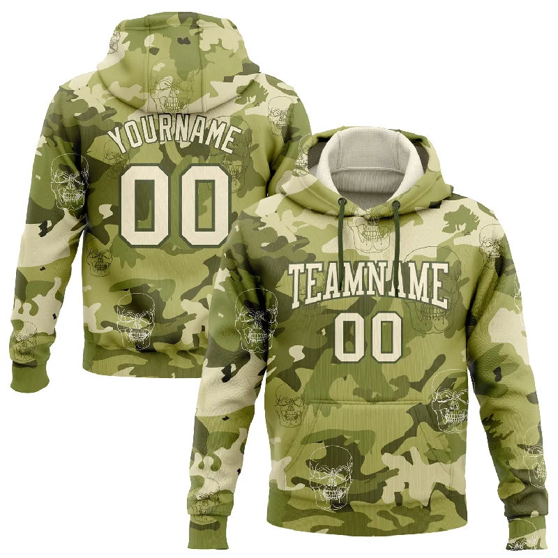 Hoodie with custom logo designCustom Stitched Camo Cream-Olive 3D Skull Fashion Sports Pullover Sweatshirt Hoodie