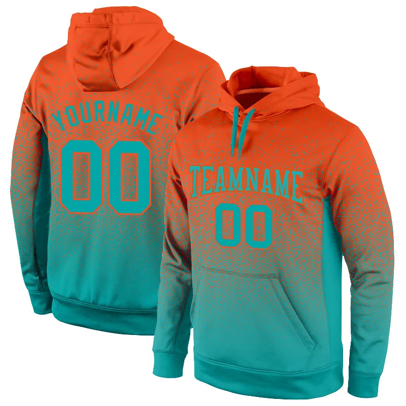 Hoodie for casual everyday wearCustom Stitched Orange Aqua Fade Fashion Sports Pullover Sweatshirt Hoodie