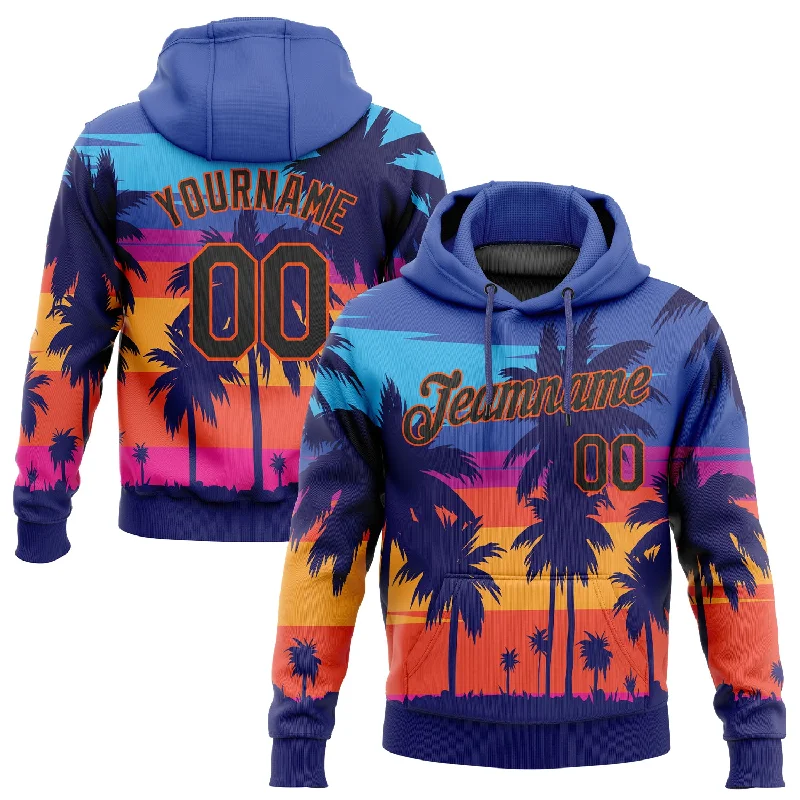 Hoodie with chevron zigzag designCustom Stitched Royal Black-Orange 3D Pattern Design Palm Trees Sports Pullover Sweatshirt Hoodie