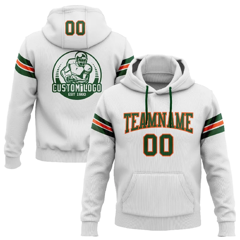 Hoodie for yoga retreat wearCustom Stitched White Green-Orange Football Pullover Sweatshirt Hoodie