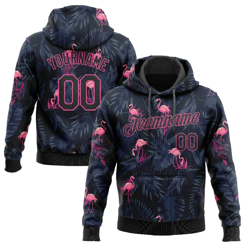 Hoodie for skiers bold designsCustom Stitched Black Black-Pink 3D Pattern Design Flamingo Sports Pullover Sweatshirt Hoodie