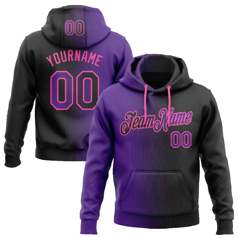 Hoodie for gym workout sessionsCustom Stitched Black Purple-Pink Gradient Fashion Sports Pullover Sweatshirt Hoodie