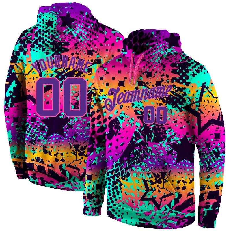 Hoodie for rainy day comfortCustom Stitched Graffiti Pattern Purple-Pink 3D Sports Pullover Sweatshirt Hoodie