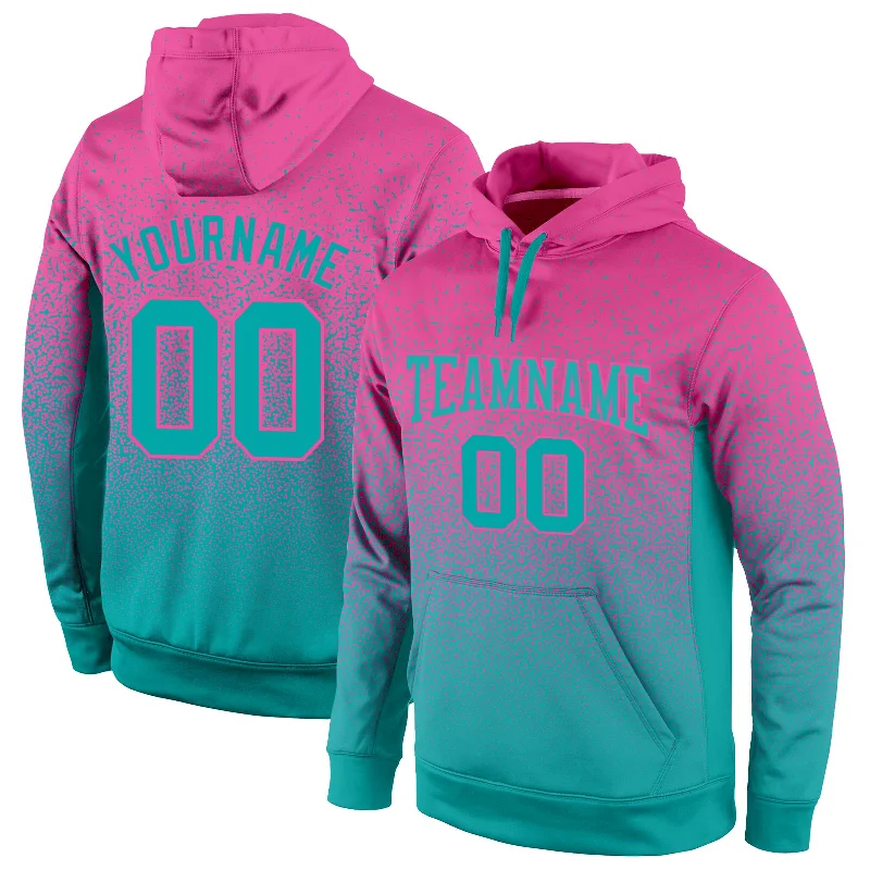 Hoodie with skull graphic artCustom Stitched Pink Aqua Fade Fashion Sports Pullover Sweatshirt Hoodie