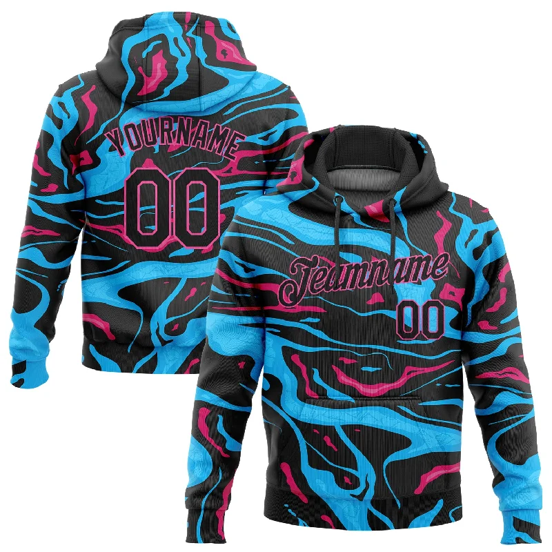 Hoodie for binge-watching nightsCustom Stitched Light Blue Black-Pink 3D Pattern Design Sports Pullover Sweatshirt Hoodie