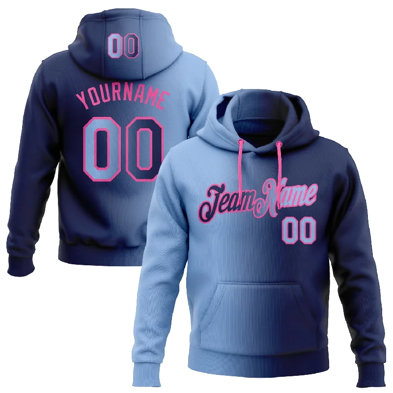 Hoodie for late-night codingCustom Stitched Navy Light Blue-Pink Gradient Fashion Sports Pullover Sweatshirt Hoodie