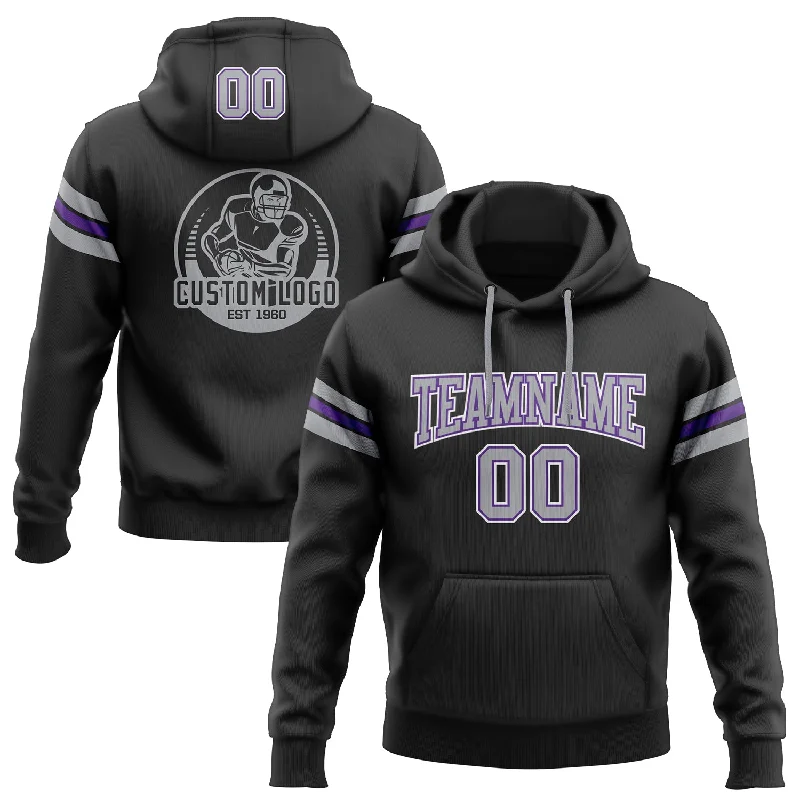 Hoodie with abstract wave printCustom Stitched Black Gray-Purple Football Pullover Sweatshirt Hoodie