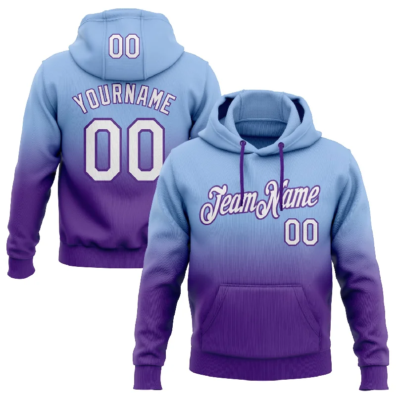 Hoodie with mountain peak printCustom Stitched Light Blue White-Purple Fade Fashion Sports Pullover Sweatshirt Hoodie