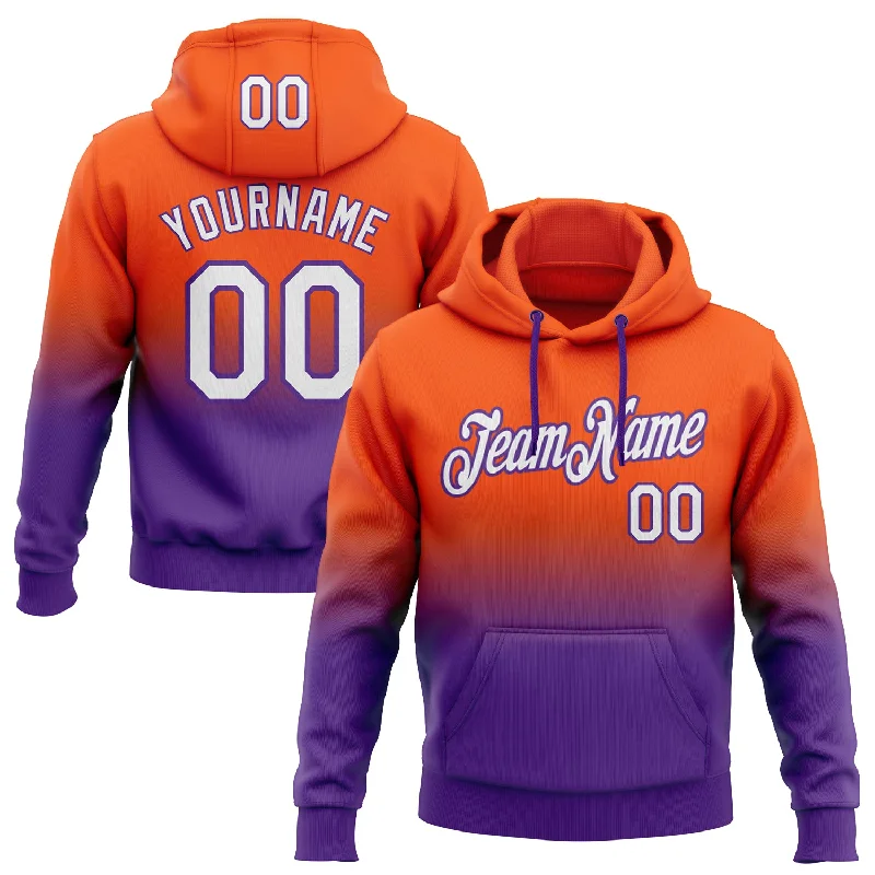 Hoodie with shiny foil printCustom Stitched Orange White-Purple Fade Fashion Sports Pullover Sweatshirt Hoodie