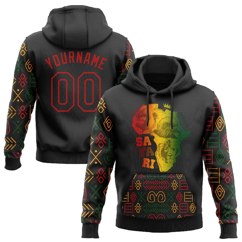 Hoodie for snowboarders bold colorsCustom Stitched Black Red 3D Pattern Design Black History Month Africa Safari Sports Pullover Sweatshirt Hoodie