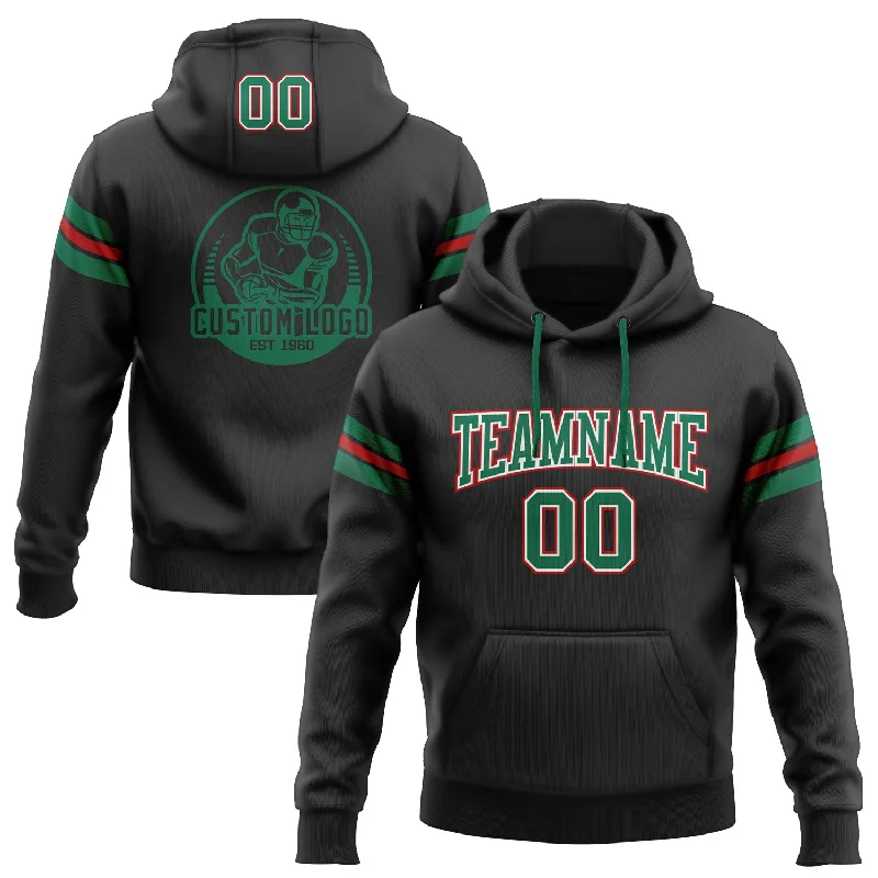 Hoodie for outdoor BBQ partiesCustom Stitched Black Kelly Green-Red Football Pullover Sweatshirt Hoodie