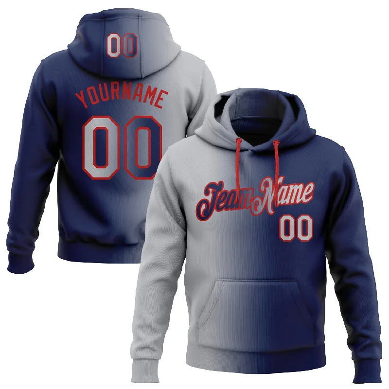 Hoodie for gym workout sessionsCustom Stitched Navy Gray-Red Gradient Fashion Sports Pullover Sweatshirt Hoodie