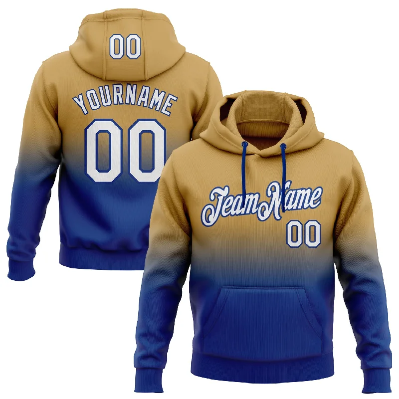 Hoodie for snowy mountain daysCustom Stitched Old Gold White-Royal Fade Fashion Sports Pullover Sweatshirt Hoodie