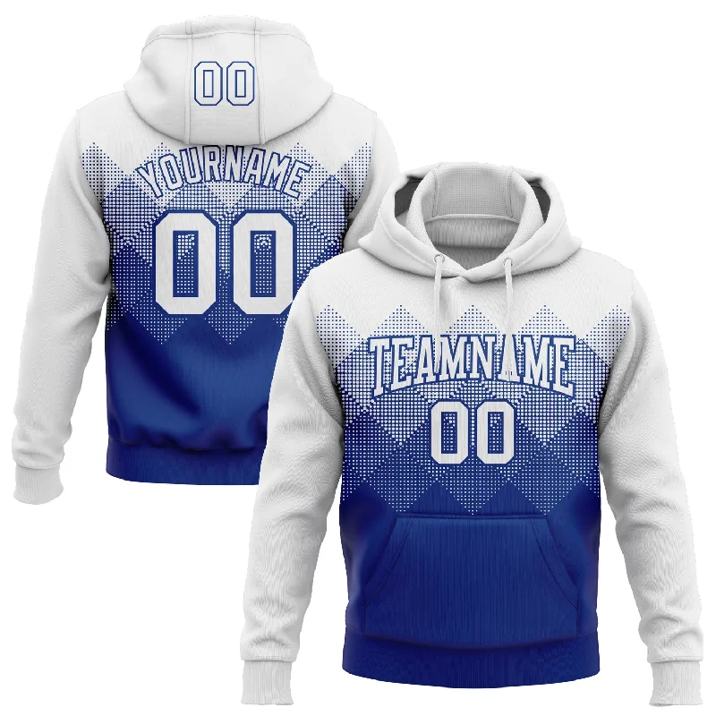 Hoodie with sports jersey styleCustom Stitched White Royal 3D Pattern Design Gradient Square Shape Sports Pullover Sweatshirt Hoodie