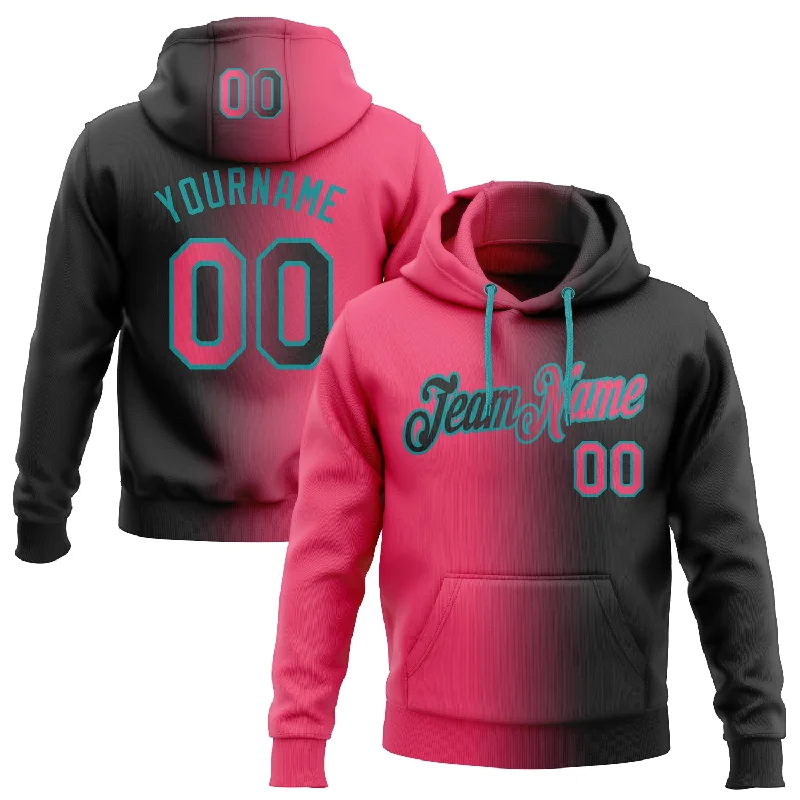 Hoodie for summer night chillsCustom Stitched Black Neon Pink-Teal Gradient Fashion Sports Pullover Sweatshirt Hoodie