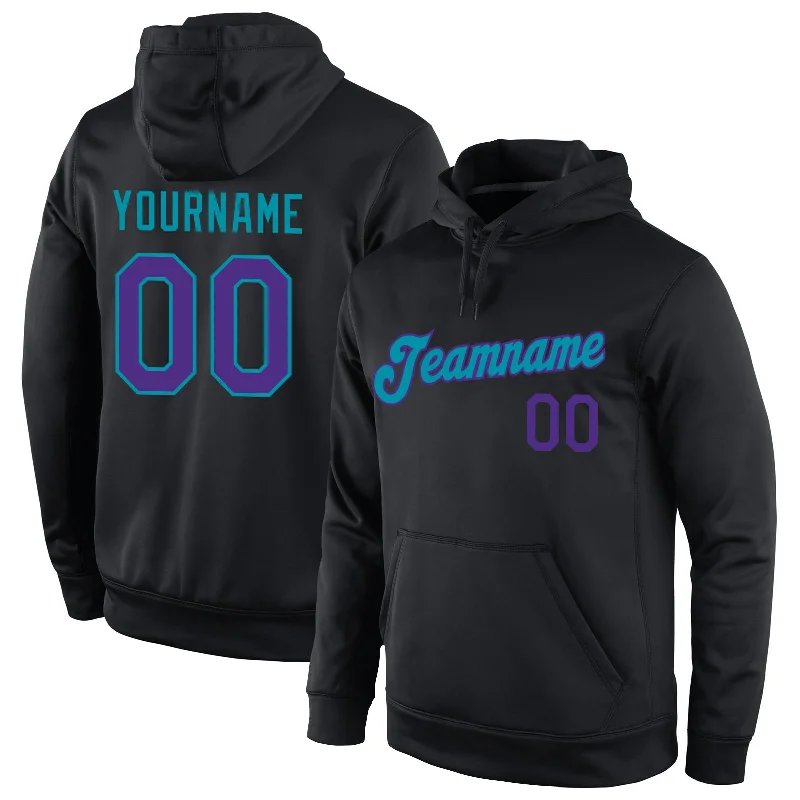 Hoodie with geometric shape designCustom Stitched Black Purple-Teal Sports Pullover Sweatshirt Hoodie