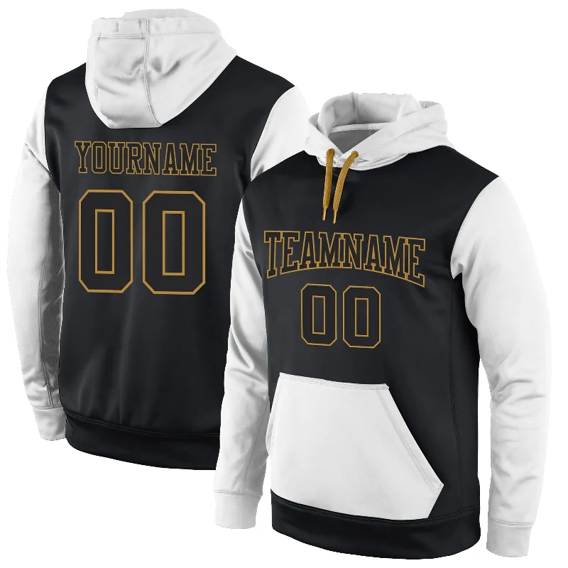 Hoodie for home lounge wearCustom Stitched Black Black-White Sports Pullover Sweatshirt Hoodie