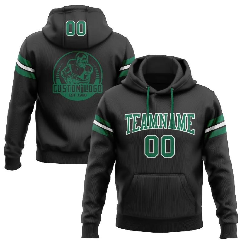 Hoodie for sustainable fashion fansCustom Stitched Black Kelly Green-White Football Pullover Sweatshirt Hoodie