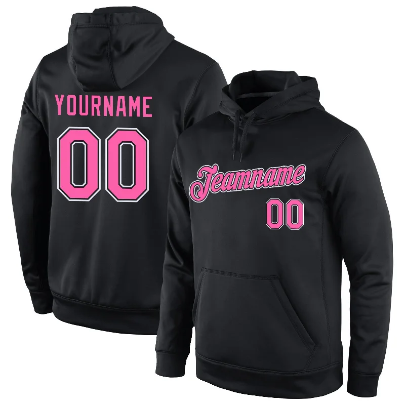 Hoodie with rainbow gradient fadeCustom Stitched Black Pink-White Sports Pullover Sweatshirt Hoodie