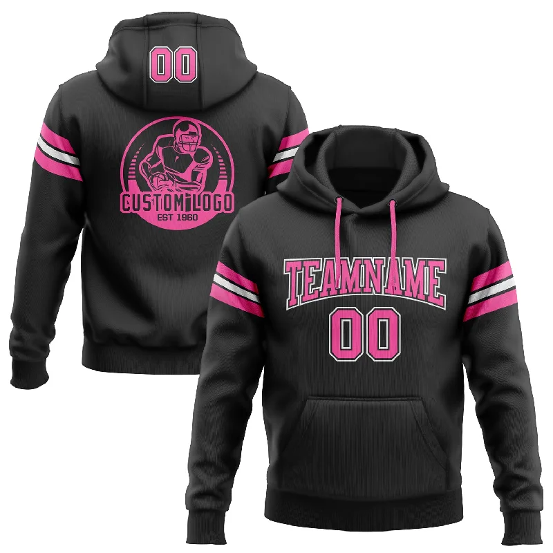 Hoodie for layering in winterCustom Stitched Black Pink-White Football Pullover Sweatshirt Hoodie